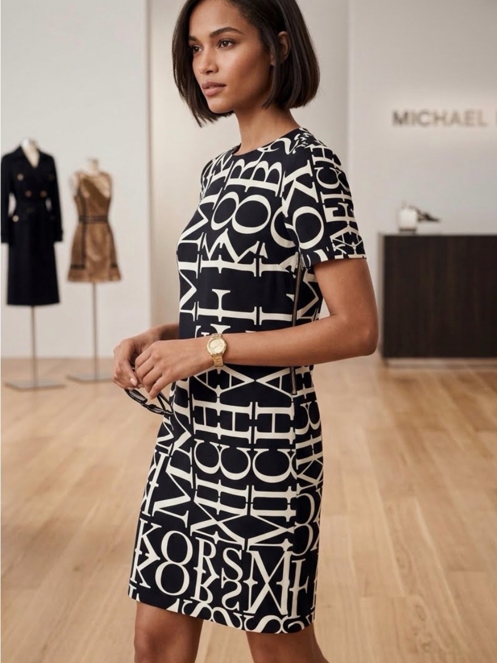 Michael Kors Black & Cream Logo Shift Dress size 2